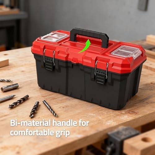 Tools Box, Deep Lockable Toolbox, 21.73 * 10.87 * 10.63" Durable Tool Boxes Storage, with Removable Inner Tray