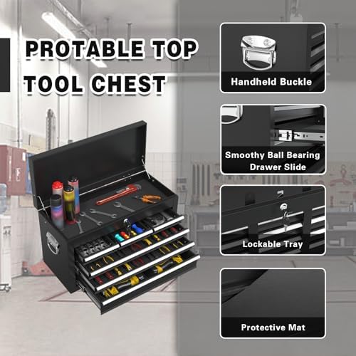 8-Drawer Rolling Tool Chest, High Capacity Removable Tool Storage Cabinet, Detachable Toolbox with Lock for Garage Warehouse and Tool Room (Black)