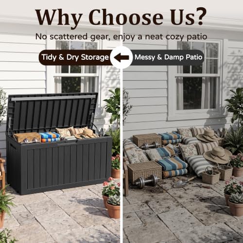 Outdoor Storage Box,140 Gallon Lockable Deck Box with Wheels,Black