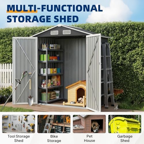 UDPATIO 6x4 FT Metal Storage Shed,Outdoor Shed,Garden Shed for Patio,Grey