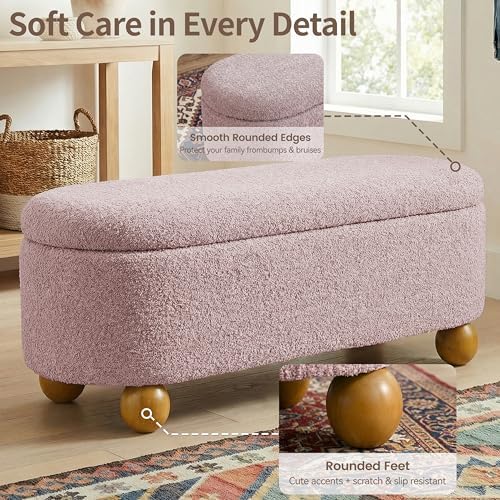VKNOW 44.8" Storage Ottoman Bench End of Bed Bench with Hinge, Pink
