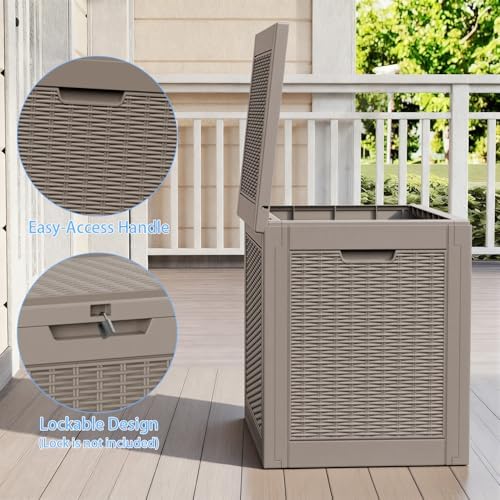 35 Gal Outdoor Storage Box Waterproof Lockable Deck Boxes Grey