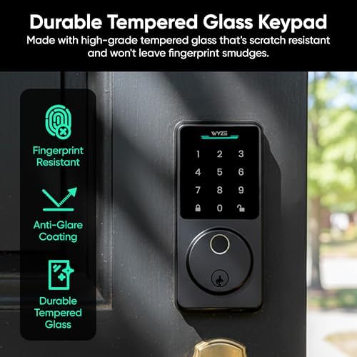 Wyze Auto-Lock Bolt v2, Fingerprint Keyless Entry Smart Lock, AI Learning Scanner with Wi-Fi Front Door Lock Deadbolt, Auto-Lock, 8 Months Battery, BHMA2, IP53, Anti-Peep Keypad, Backup Keys