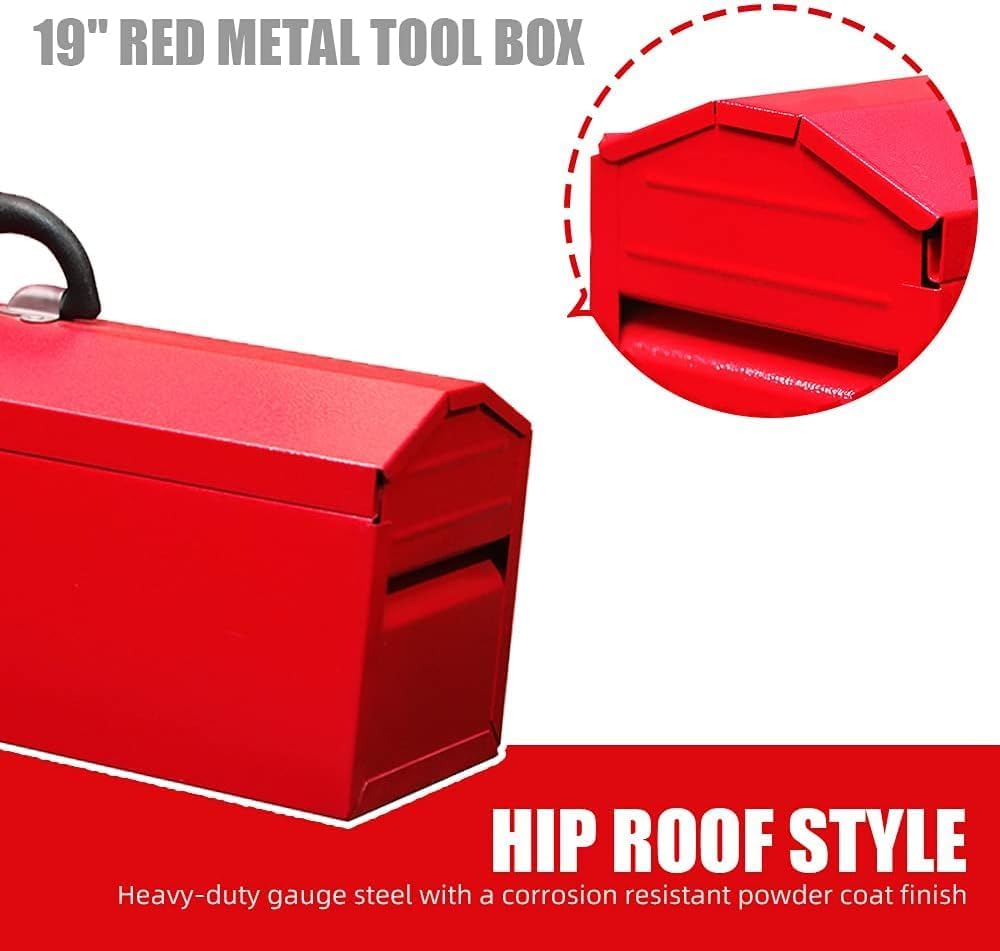 portable metal tool box, steel tool storage box showing dimensions