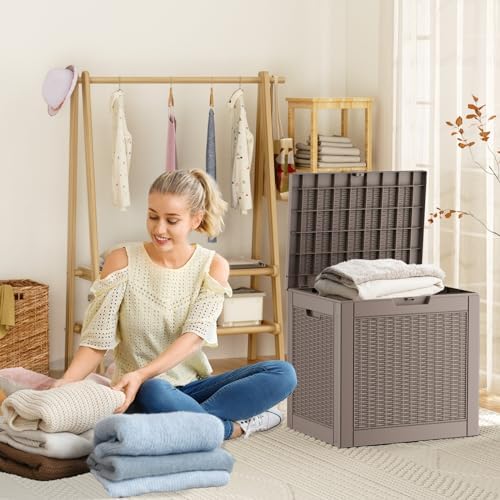 PatioZen 36 Gallon Deck Box Outdoor, Weatherproof Resin Patio Storage Box, Waterproof Outdoor Storage Boxes with Lid Lockable for Cushions, Garden Tools,Grey