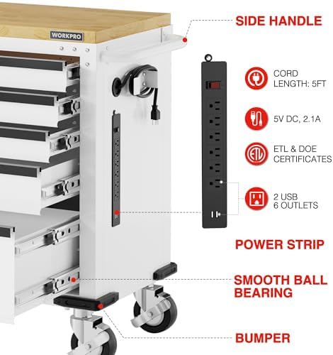 WORKPRO 52" x 20" Rolling Tool Chest, 5-Drawer & 1-Door