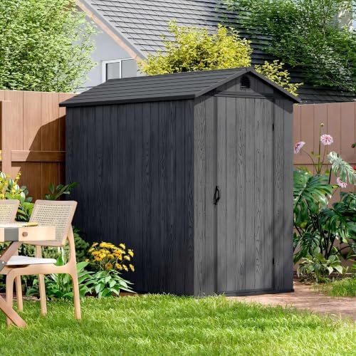 Patiowell 4x6 FT Resin Storage Shed with Floor, Dark Gray