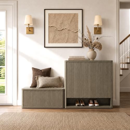 SICOTAS Storage Bench 40.2" Wide Shoe Bench with Lift Top Large Wooden Storage Chest Trunk Modern Blanket Chest with 2 Safety Hinges & Seating for Bedroom Entryway Living Room Hallway