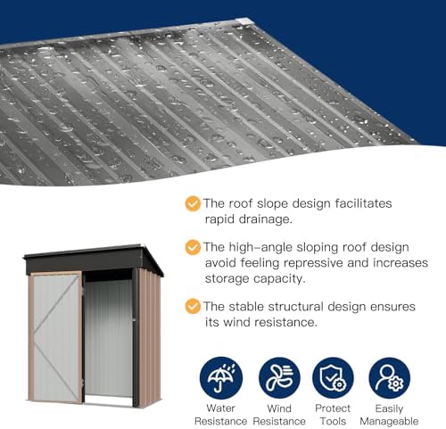 Aoxun 5x2.7 FT Shed Outdoor Storage Shed Brown
