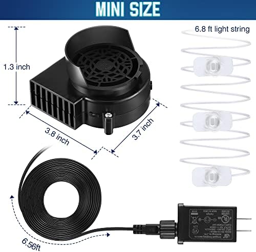 Hiboom 2 Pack Replacement Fan Blower, 12V 1.2A Mini Air Blower with 3 LED Light String for Inflatables Indoor Outdoor, 12V 1.5A Adapter for Halloween Christmas Holiday Inflatables Fan Blow up Motor
