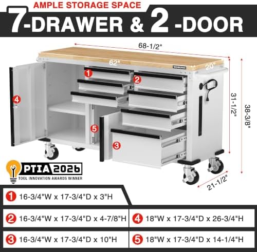 WORKPRO 62" x 20" Rolling Tool Chest, 7-Drawer & 2-Door