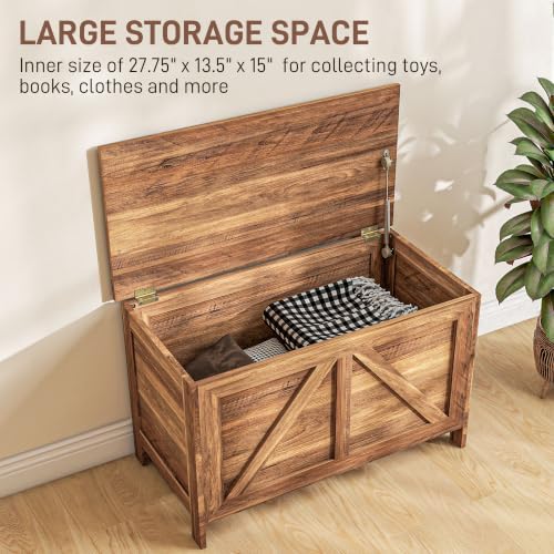 HOMCOM 30" Farmhouse Storage Bench Lift Top Storage Chest in Brown Oak