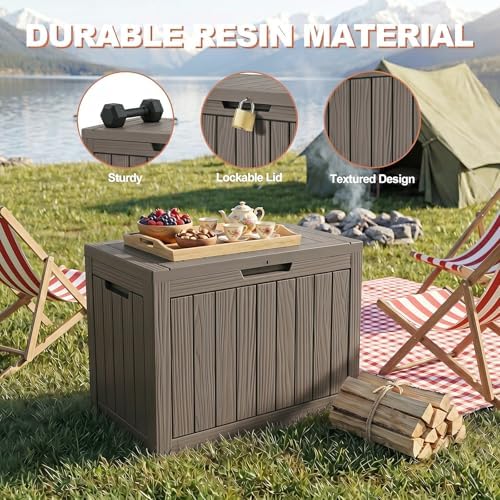 EFU Outdoor Storage Box 60 Gallon Deck Box, Waterproof Resin, Grey