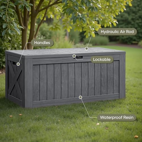 Flamaker Internal 120 Gallon Deck Box Waterproof, Large Outdoor Storage Box