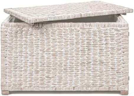 happimess Anada 30" Storage Trunk Wicker Weave Water Hyacinth, White Wash
