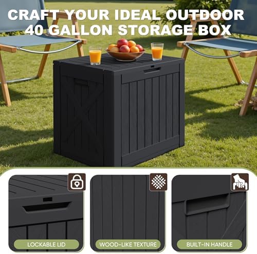 Greesum 40 Gallon Resin Deck Box, Outdoor Storage Container, Black
