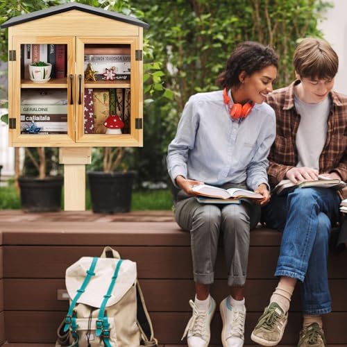 2-Tier Outdoor Library Outdoor Book Box Storage, 20x14x21 Inch