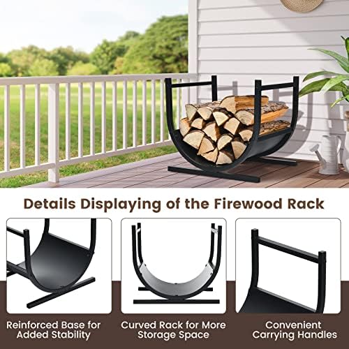 Tangkula U-Shaped Firewood Rack, Patio Lumber Stacker Stand with Handles