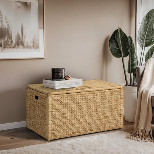 eHemco Water Hyacinth Blanket Storage Trunk, Natural, 36 x 20 x 18.5