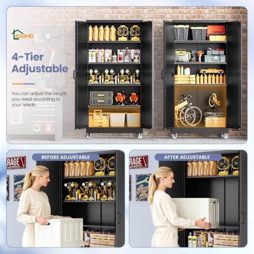 71"Metal Storage Cabinet with Wheels,Garage Cabinets,Pantry Cabinet