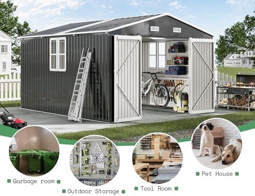 AMERLIFE 10x12x7 FT Outdoor Storage Shed with 2 Transparent Panels