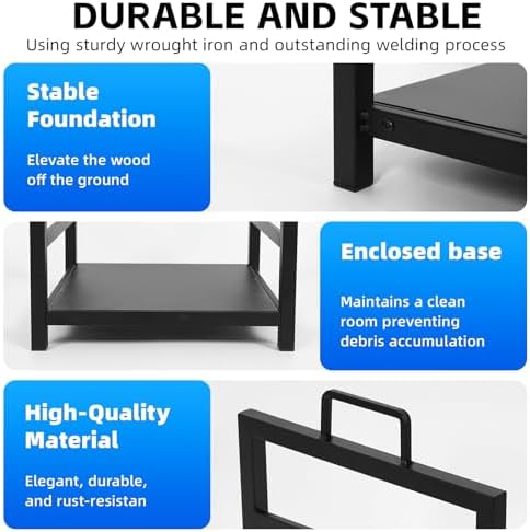 Firewood Rack Indoor Outdoor with Firewood Carrier, Fireplace Wood Log Holder Heavy Duty Metal, Indooor Firewood Holder for Fireplace Wood Storage, 16 inch, Black