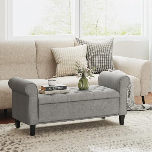 HOMCOM Storage Ottoman Bench 50" with Lift Top Lid, Light Gray