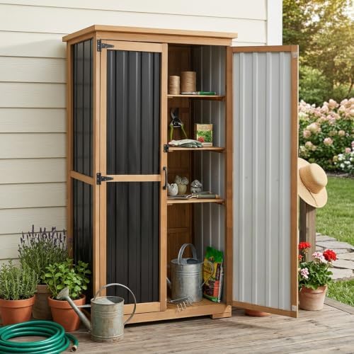 66-Inch Outdoor Storage Cabinet with 3 Adjustable Shelves