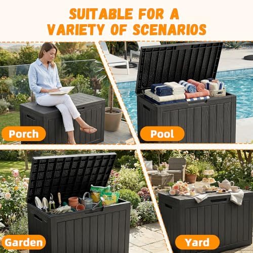 ROJIK 55Gal Outdoor Storage Box Waterproof Deck Box