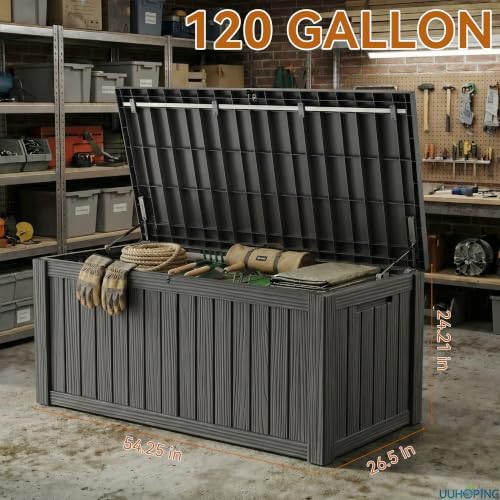 ROJIK Outdoor Storage Box – 150 Gallon Mobile Waterproof Resin Deck Box, Lockable Storage for Patio Cushions, Garden Tools, Pool Accessories – UV-Resistant Storage Bench for Backyard & Deck(Black)
