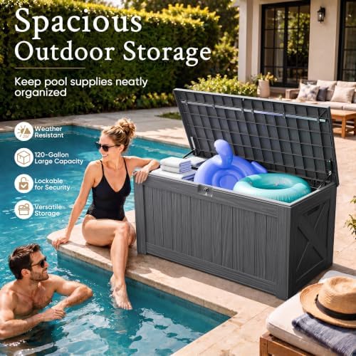 Devoko 120 Gallon Deck Box Resin Outdoor Storage Box Waterproof