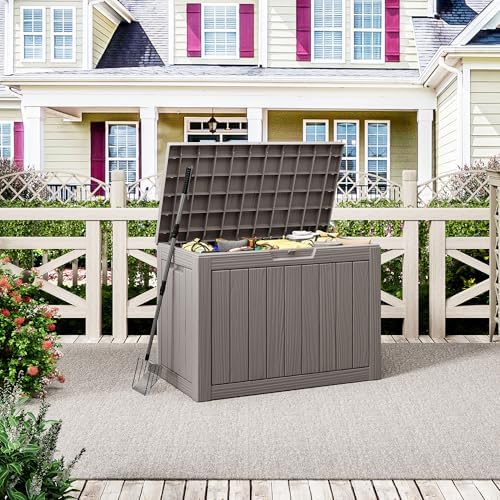 NUNU LAB 45 Gal Deck Box, Outdoor Storage Box Waterproof Lockable,Gray