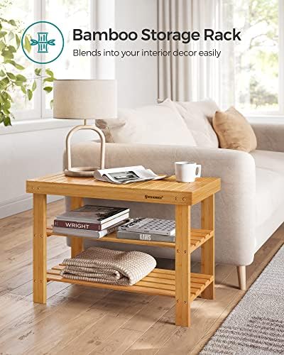 SONGMICS Shoe Rack Bench, 3-Tier Bamboo Shoe Storage Organizer, Entryway Bench, Holds Up to 286 lb, 11.3 x 27.6 x 17.8 Inches, for Entryway Bathroom Bedroom, Natural ULBS04N