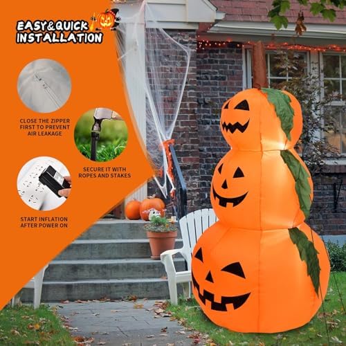6FT H Halloween Inflatable Stacked Pumpkins Blow up Pumpkin Stacked with Build-in LED Lights, Blow up 3 Pumpkins Inflatable Outdoor Indoor Decorations Large Party Yard Decoration