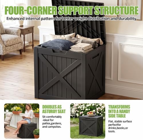 ROJIK 56 Gal Waterproof Deck Box, Compact Outdoor Storage Box, Black