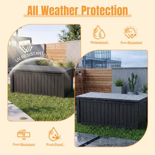 Outdoor Storage Box, 260 Gal Waterproof Resin Deck Box w/Support Rod