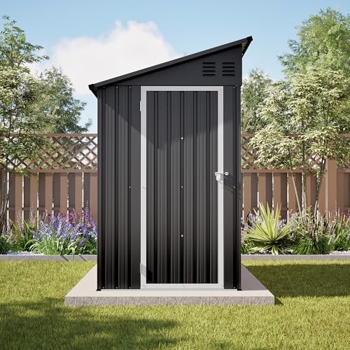 YOPTO 4×8 FT Lean-to Metal Shed with Steel Foundation Frame
