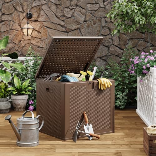80 GAL Outdoor Deck Storage Box Lockable Waterproof UV Resistant - Brown