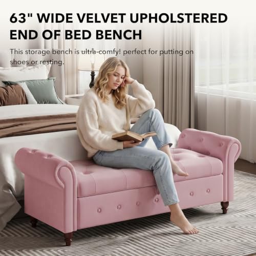 Storage Bench, End of Bed Bench with Pull Ring Design
