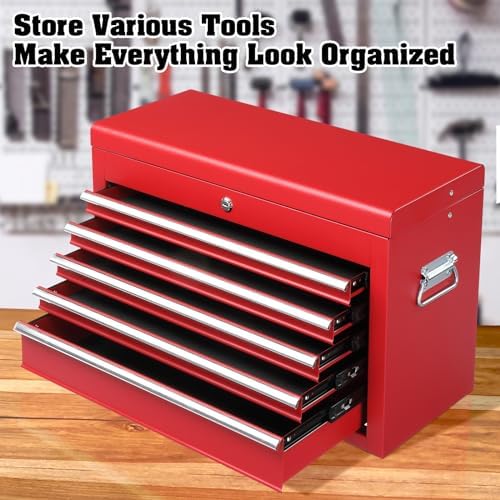 Winado 24" Metal Portable Tool Box with 5 Drawers, Lockable, Red