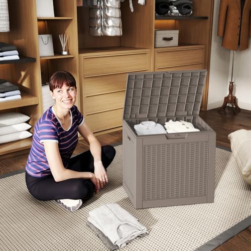 35 Gal Outdoor Storage Box Waterproof Lockable Deck Boxes Grey