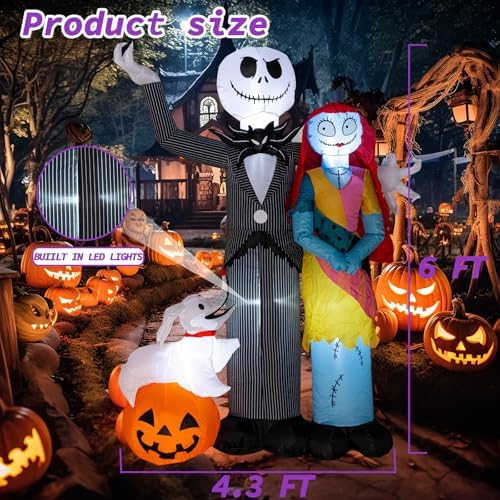 Nervure 6Ft Halloween Decoration Outdoor Inflatable - Halloween Inflatable Decorations with Skeleton Dog and Pumpkin- Blow Up Inflatables with Built-in LED Lights for Yard Garden Lawn Decor