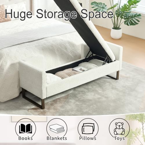 64" W Storage Benches End of Bed Bench, Ivory