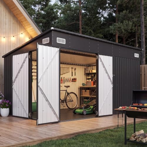 8'x12' Lean to Shed Metal Storage Shed with Floor,Triple Door