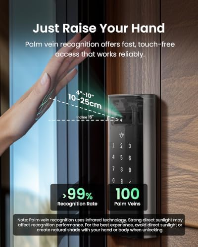 DESLOC Palm Vein Smart Lock, K140Plus Rechargeable WiFi Keypad Deadbolt