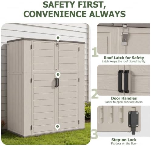 Aoxun 61 Cu.Ft Outdoor Storage Shed, Widened Outdoor Storage Cabinet Waterproof Vertical Resin Shed with Floor for Garden Tools, Pool Equipment, Easy to Assemble(Beige)