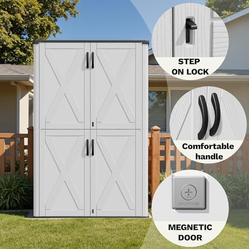 Devoko 50 Cu Ft Plastic Outdoor Storage Cabinet, White
