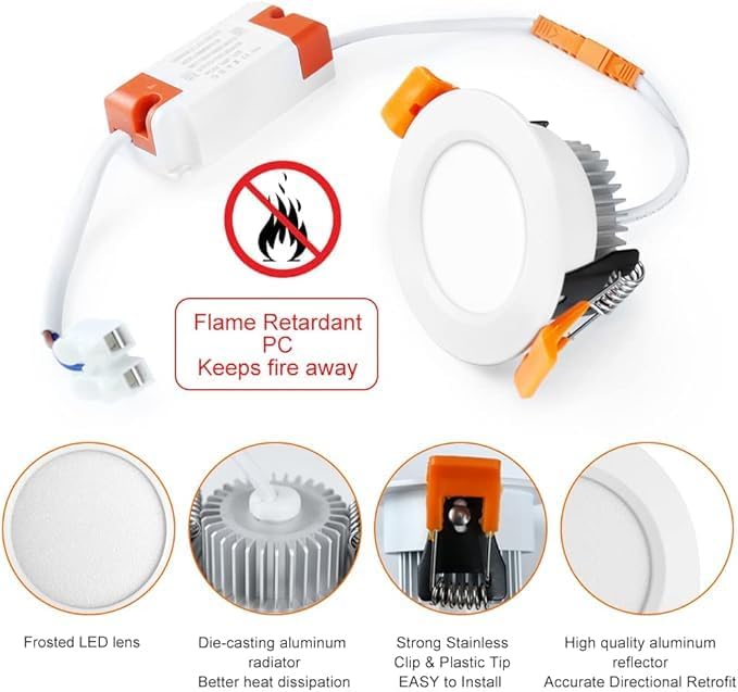 inShareplus 2 Inch LED Recessed Lighting, Downlight Dimmable 3W, 3000K Warm (10 Pack)