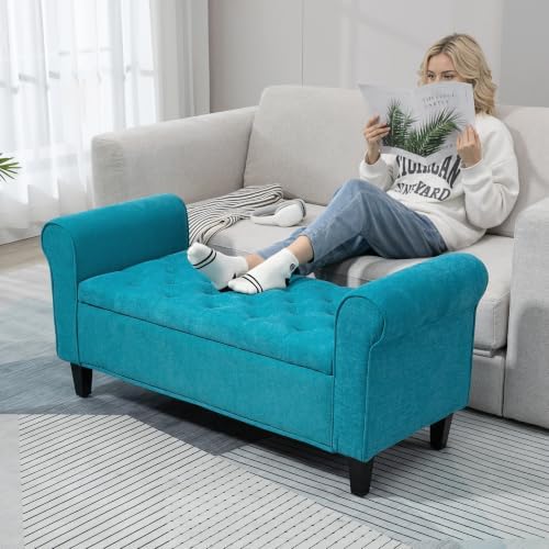 HOMCOM Storage Ottoman Bench 50" with Lift Top Lid, Teal