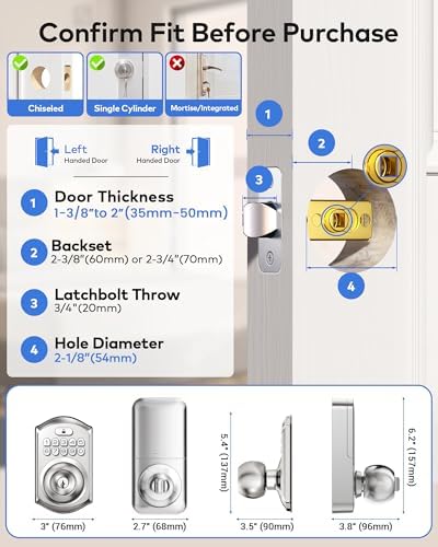 TEEHO TE018 Smart Keypad Door Lock with Handle, App Control, Satin Nickle